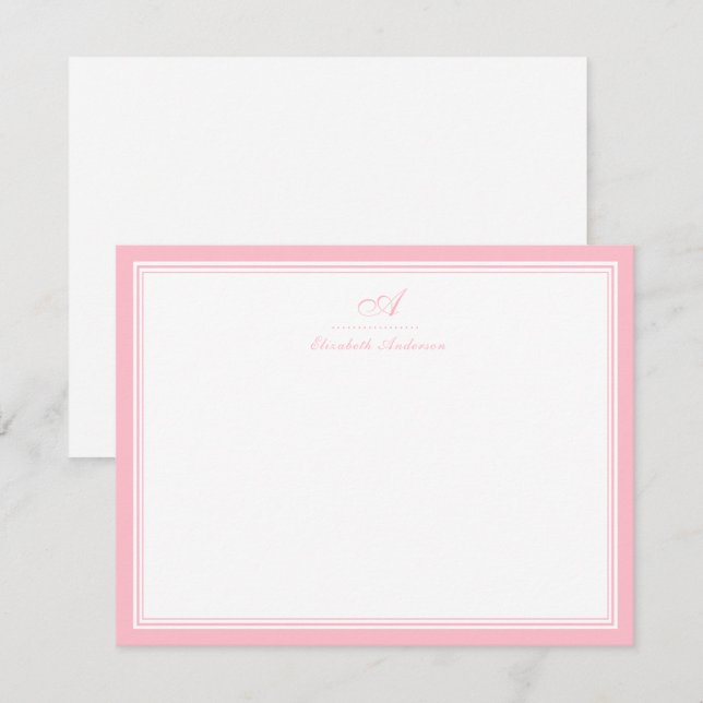 Elegant Ballet Rosa Monogram Korrespondens Anteckningskort (Fram/baksida)