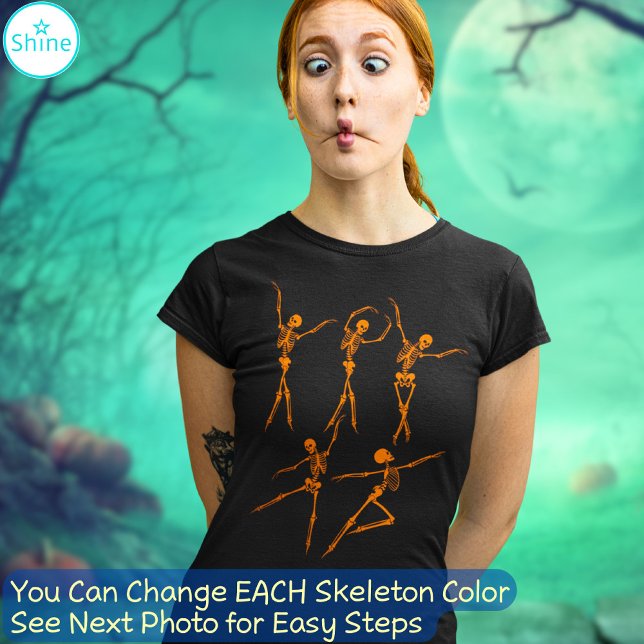 Elegant balletdans skelett orange Halloween T Shirt (You may change the color on each of the 5 skeletons to other colors. See next photo for easy steps.)