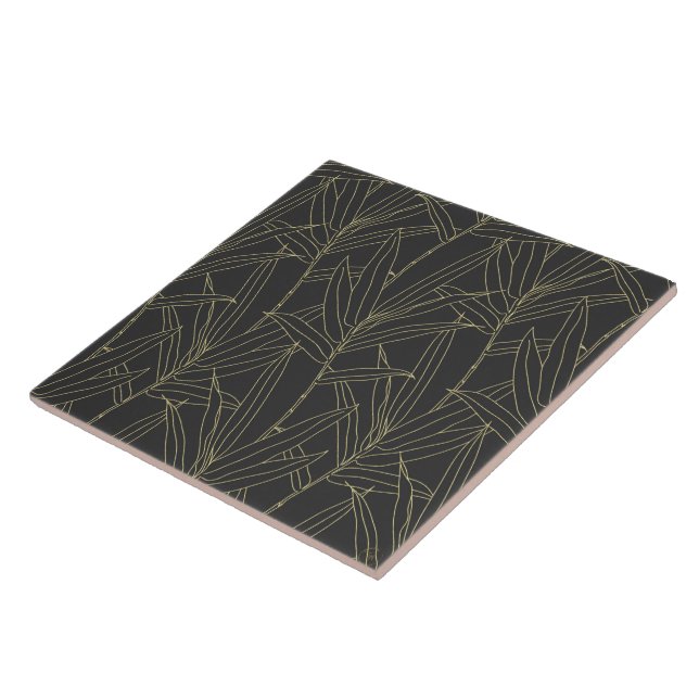 Elegant bamboo foliage guld stroks design kakelplatta (Sidan)