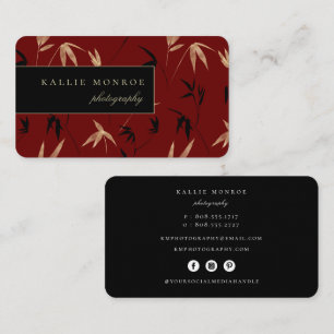 Elegant Bamboo Foliage Mörk Red Visitkort