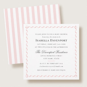 Elegant band babyfirande ränder skrivstil rosa inbjudningar