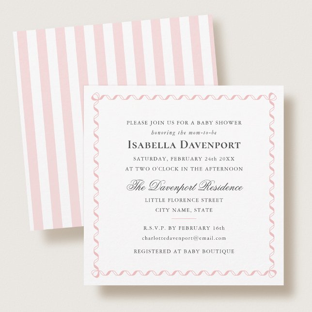 Elegant band babyfirande ränder skrivstil rosa inbjudningar (Skapare uppladdad)
