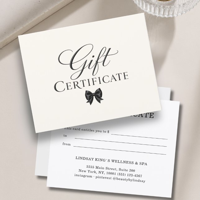 Elegant  band beige svart presentkort (Elegant Bow Beige Black Gift Certificate)