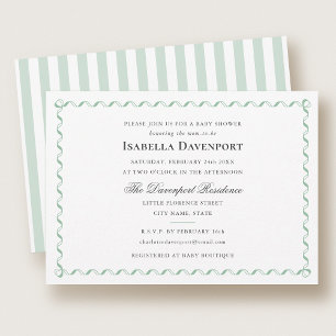 Elegant banderoll godisrandig baby shower grön inbjudningar