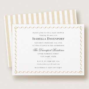 Elegant banderoll godisrandig baby shower guld inbjudningar