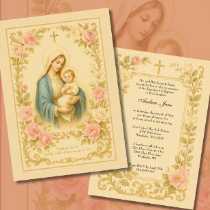 Elegant Baptism Blommigt Mor Mary Traditional Inbjudningar