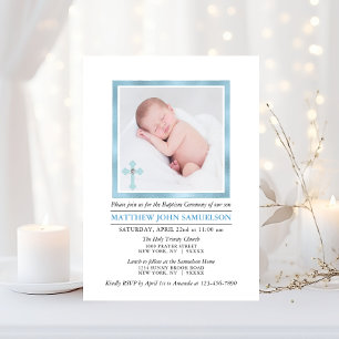 Elegant BAPTISM CHRISTENING Blue Boy   FOTO Inbjudningar