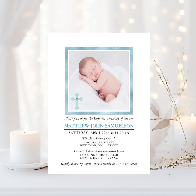 Elegant BAPTISM CHRISTENING Blue Boy | FOTO Inbjudningar (Elegant BAPTISM CHRISTENING Blue Boy  PHOTO Invitation)