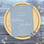 Elegant Baptism Christening Guld Kor Dusty Blue Spara Datumet<br><div class="desc">Elegant baptism-christening namnteckning att namn sparar datuminbjudan med ett elegant-skript namnteckning namn och guld kor. Anpassa med din speciella baptism- eller doftningsinformation i chicens text på en dammig blå bakgrund. Designad av Thisisnotme©</div>