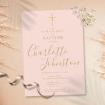 Elegant Baptism Christening Guld  Rosa Spara Datumet<br><div class="desc">Elegant baptism christening guld namnteckning spara datuminbjudan med ett elegant guldskript som namnteckning namn. Anpassa med din speciella baptism- eller doftningsinformation i chic guld-bokstäver på  rosa. Designad av Thisisnotme©</div>
