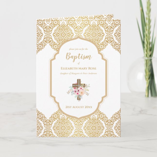 Elegant Baptism Christening-inbjudan och -program Kort (Framsida)