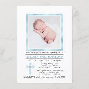 Elegant BAPTISM CHRISTENING Kor Blue Boy PHOTO Inbjudningar