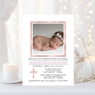 Elegant BAPTISM CHRISTENING Rosa Girl Girl   FOTO Inbjudningar
