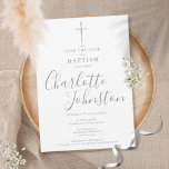 Elegant Baptism Christening Silver Namnteckning Spara Datumet<br><div class="desc">Elegantens baptism eller döpning silver namnteckning spara datuminbjudan med ett elegant silver-skript som namnteckning namn. Anpassa med din speciella baptism- eller doftningsinformation i chic silver-bokstäver på den här gender-neutralt-designen. Designad av Thisisnotme©</div>