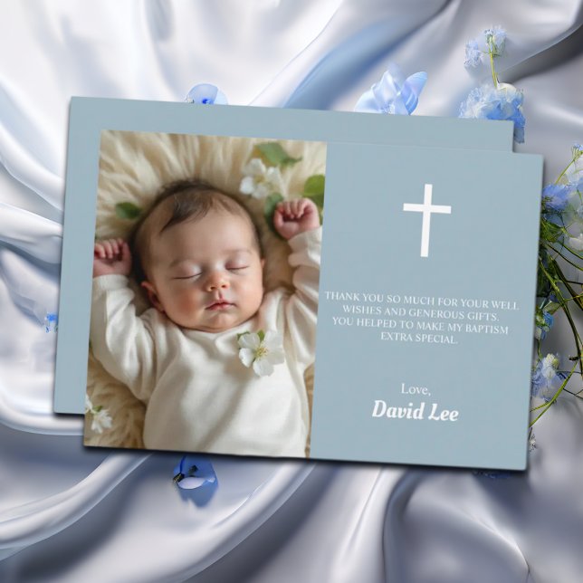 Elegant Baptism Christening White Kor Dusty Blue Tack Kort (Skapare uppladdad)