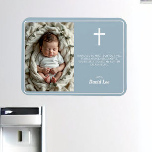 Elegant Baptism Dusty Blue Tack Photo Magnet