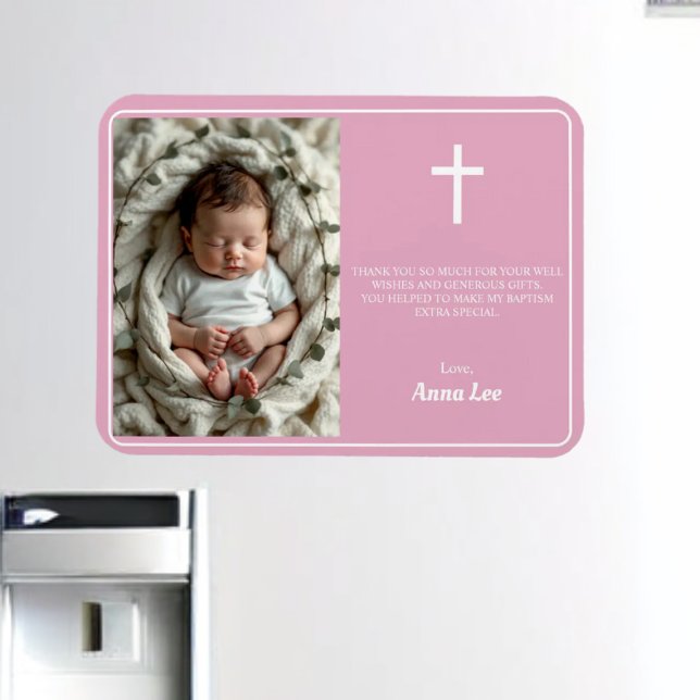 Elegant Baptism Dusty Rosa Tack Photo Magnet (Skapare uppladdad)