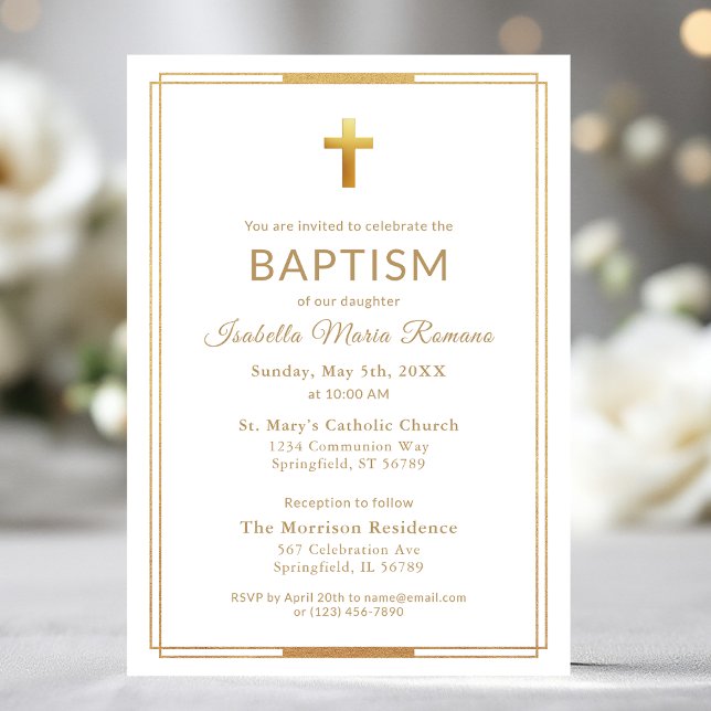 Elegant Baptism för Chic av skripttypning guld Kor Inbjudningar (Skapare uppladdad)