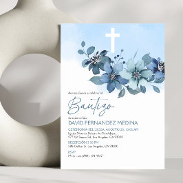 Elegant Baptism hos Bautizo Blåa blommor Inbjudningar