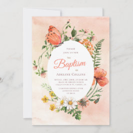 Elegant Baptism i Blommigt av persikofärg Inbjudningar