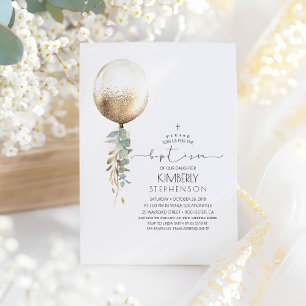Elegant Baptism i Grey och Guld Glitter Ballon Inbjudningar