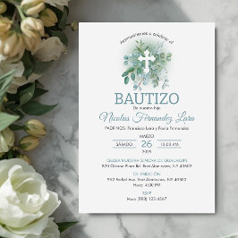 Elegant Baptism i Löv Bautizo Grönt Inbjudningar