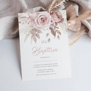 Elegant Baptism i Luxury Flowers Baptism Inbjudningar