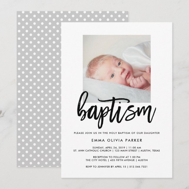 Elegant Baptism-inbjudan med Baby Fotto Inbjudningar (Fram/baksida)
