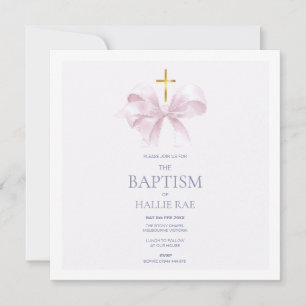 Elegant Baptism-inbjudan, Rosa Bow & Guld Kor Inbjudningar