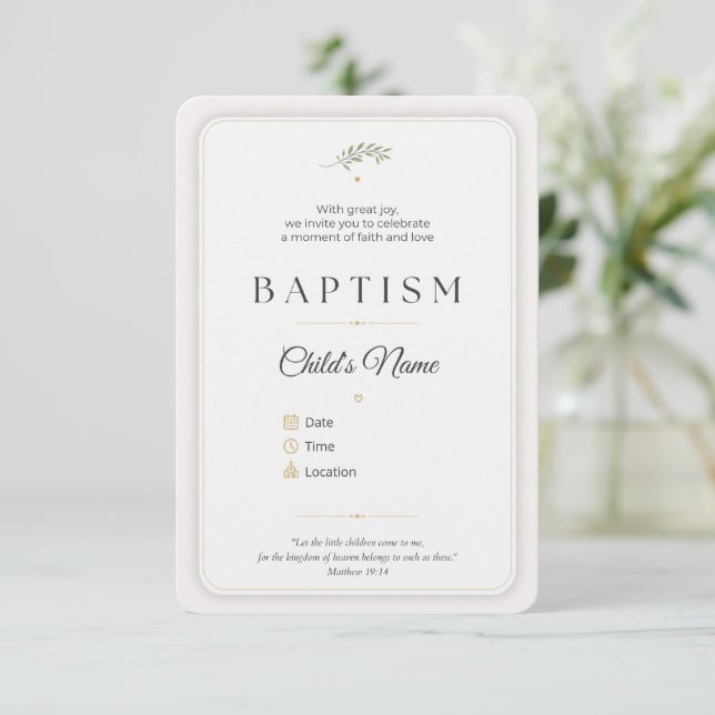 Elegant Baptism Invitation | Personalized Inbjudningar (Stående Fram)