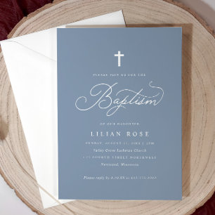 Elegant Baptism Kor Dusty Blue Inbjudningar