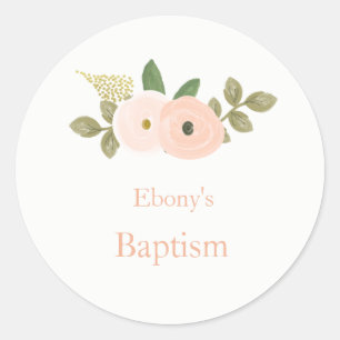 Elegant Baptism-märke för Blommigt av vattenfärg Runt Klistermärke