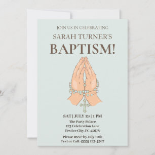 Elegant Baptism med Praying Händer Prayer Pärlor Inbjudningar