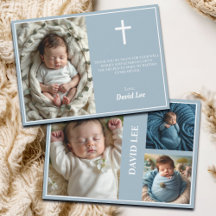 Elegant Baptism Photo Collage Dusty Blue