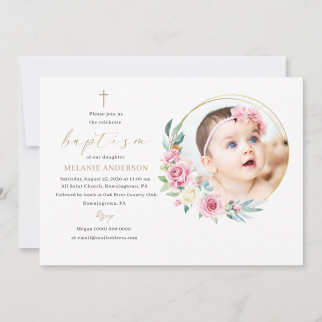 Elegant Baptism Religiösa anpassningsbar foto Invi Inbjudningar (Framsida)
