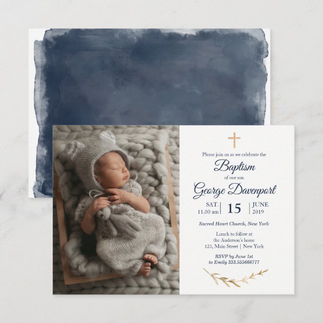 Elegant Baptism Religiösa anpassningsbar foto Invi Inbjudningar (Fram/baksida)