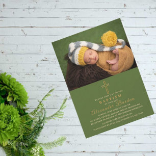 Elegant Baptism Religiösa händelseanpassad foto In Inbjudningar