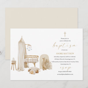 Elegant Baptism Religiösa könsneutral boho nurs Inbjudningar