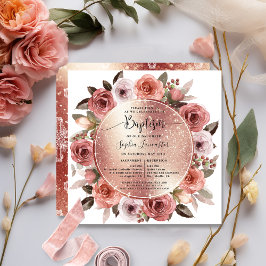 Elegant Baptism Ro Guld Blommigt Inbjudningar