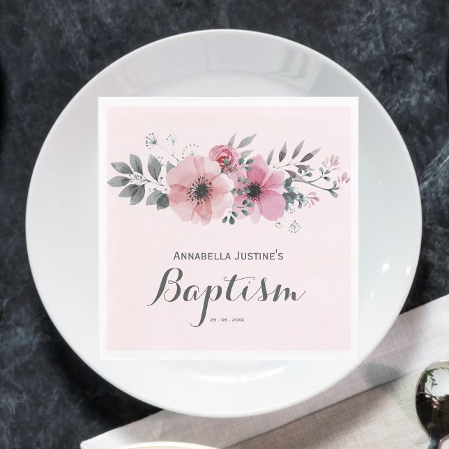 Elegant BAPTISM Rosa Blommigt Pappersservett (Skapare uppladdad)