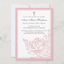 Elegant Baptism Rosa Blommigt Ritad Inbjudningar