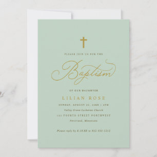 Elegant Baptism Sage Script Kor Inbjudningar