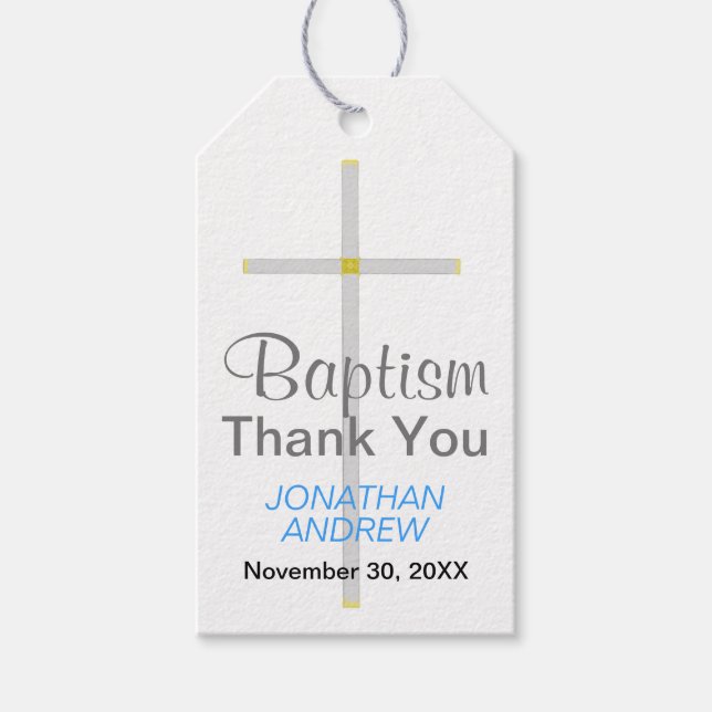 Elegant Baptism Silver Kor Blue Tack Presentetikett (Framsidan)