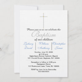 Elegant Baptism Silver Kor Blue Triplets Inbjudningar