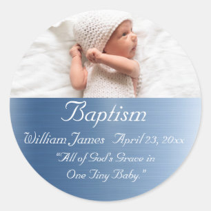 Elegant Baptism vid Blått Namn Pojke Runt Klistermärke