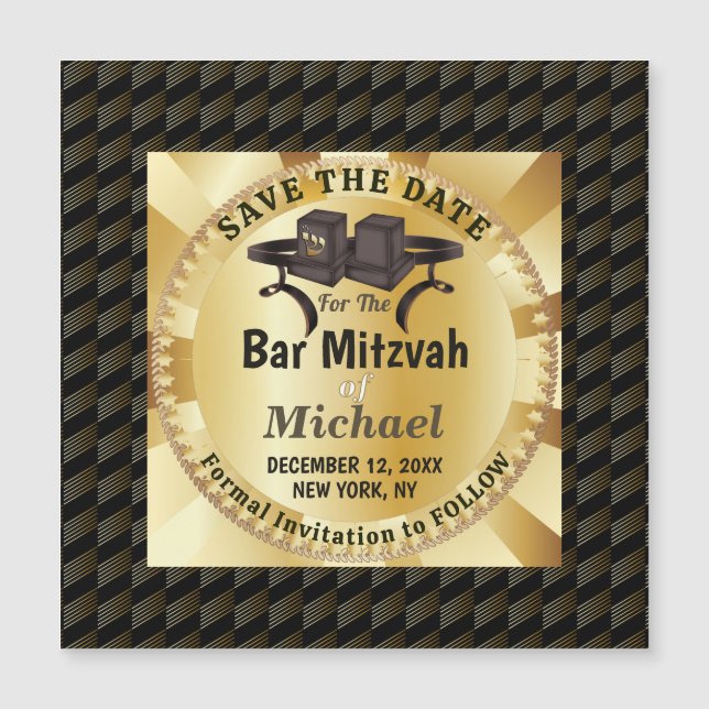 Elegant Bar Mitzvah Tefillin Guld Magnet Spara Dat (Framsida)