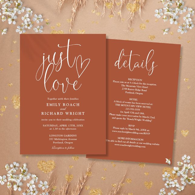 Elegant Bara Kärlek Allt I Ett Terrakotta Bröllop Inbjudningar (Elegant Just Love All In One Terracotta Wedding Invitation)