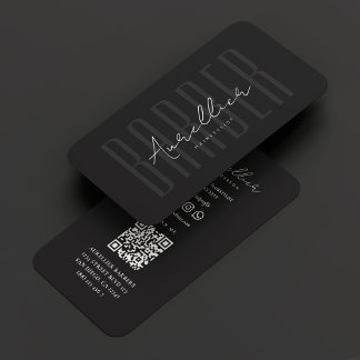 Elegant Barber Barbershop Black White Visitkort