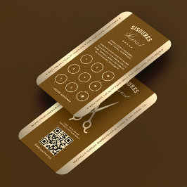 Elegant Barber Brown Barbershop Scissors Loyalty Visitkort