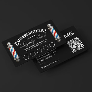 Elegant Barber Pole Black Reward Loyalty Visitkort